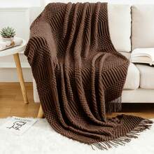 Bohemian Style Tassel Decorative Blanket, Soft Acrylic Lightweight Throw, Suitable For Sofa And Bed, 50x60/60x80 Inches, All Season Use - Black - View 7
