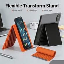 Flexible Silicone Foldable Desktop Phone Stand, Multi-Angle Adjustable Laptop Tablet Holder, Portable Travel Hanging Display Screen Stand, Ergonomic Non-Slip Orange Black Desktop Storage Accessory, Multi-Functional Home Office Work Study Tool - Random Styles - View 2