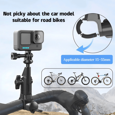 Soporte universal ajustable 360° para cámara deportiva de bicicleta de carretera, adecuado para Yingshi 360/POCKET4/ Series y la mayoría de otras cámaras de acción, compatible con tornillo de 1/4 y adaptadores