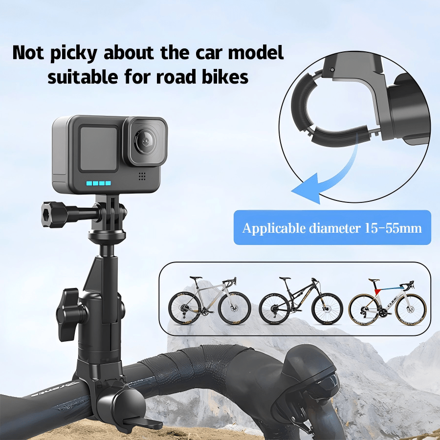 Soporte universal ajustable 360° para cámara deportiva de bicicleta de carretera, adecuado para Yingshi 360/POCKET4/ Series y la mayoría de otras cámaras de acción, compatible con tornillo de 1/4 y adaptadores