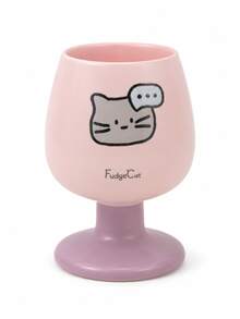 1pc Cute Cat & Dog Print Ceramic Goblet, Kawaii Aesthetic Pedestal Coffee Cup, Color Block Cute Mug For Latte, Milk, Matcha, Cappuccino & Tea, Room Decor, Desk Decor, Birthday Gift For Women, Cat Dog Lovers, Teen Girls, Home Kitchen Decor, Home Drink - Cartoon Goblet - View 13