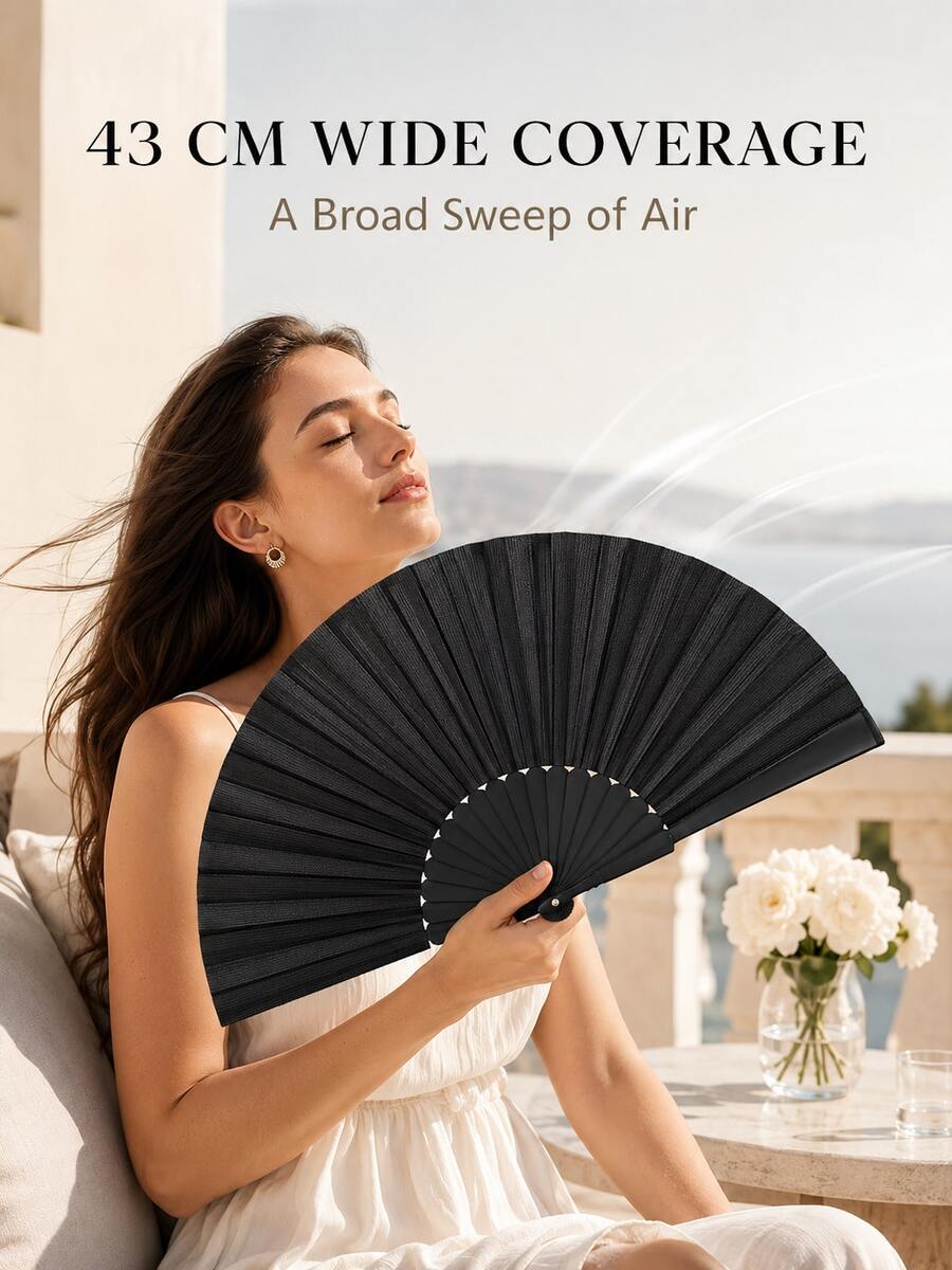 Large Folding Hand Fan, 43cm/16.93in Wide Portable Plastic Frame Dance Fan, Lightweight Foldable Cooling Accessory, Suitable For Men And Women, Black, White Or Random Mixed Color Optional, 1, 2, 3, 5 Or 10pcs, Suitable For Parties, Weddings, Performance Costumes, Events - Multicolor - View 1