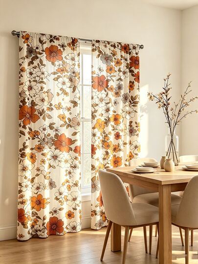 2PCS Curtains,Autumn Floral Print,Vintage Farmhouse Style,For Kitchen Bedroom Living Room Home Decor