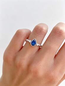 ESBERRY 1 buah Cincin Wanita Manis dengan Berlian Bentuk Buah Pir dan Desain Pita Terpilin, Cocok untuk Pemakaian Sehari-hari, Hadiah Ulang Tahun, Perhiasan yang Indah - Antique Silver - View 4