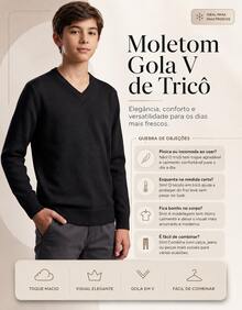 Blusa Masculina de Tricô com Decote em V e Acabamento Canelado Manga Longa - Cinza - Visão 1
