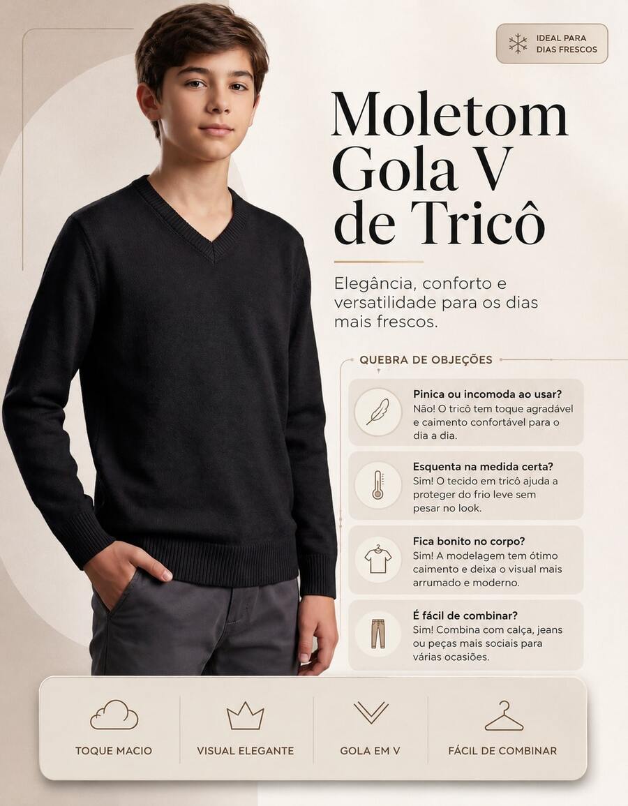 Blusa Masculina de Tricô com Decote em V e Acabamento Canelado Manga Longa - Cinza - Visão 1