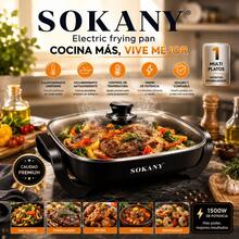 Sartén Eléctrico Profesional Sokany 6L, Ultraligero Y Portátil, Antiadherente Multifuncional De 1500W. Tapa De Vidrio Tipo Horno, Temperatura Ajustable, Ideal Para Cocinar Freír, Hervir Y Más Negro - Tipo de Enchufe A Japonés (100V) - Ver 9