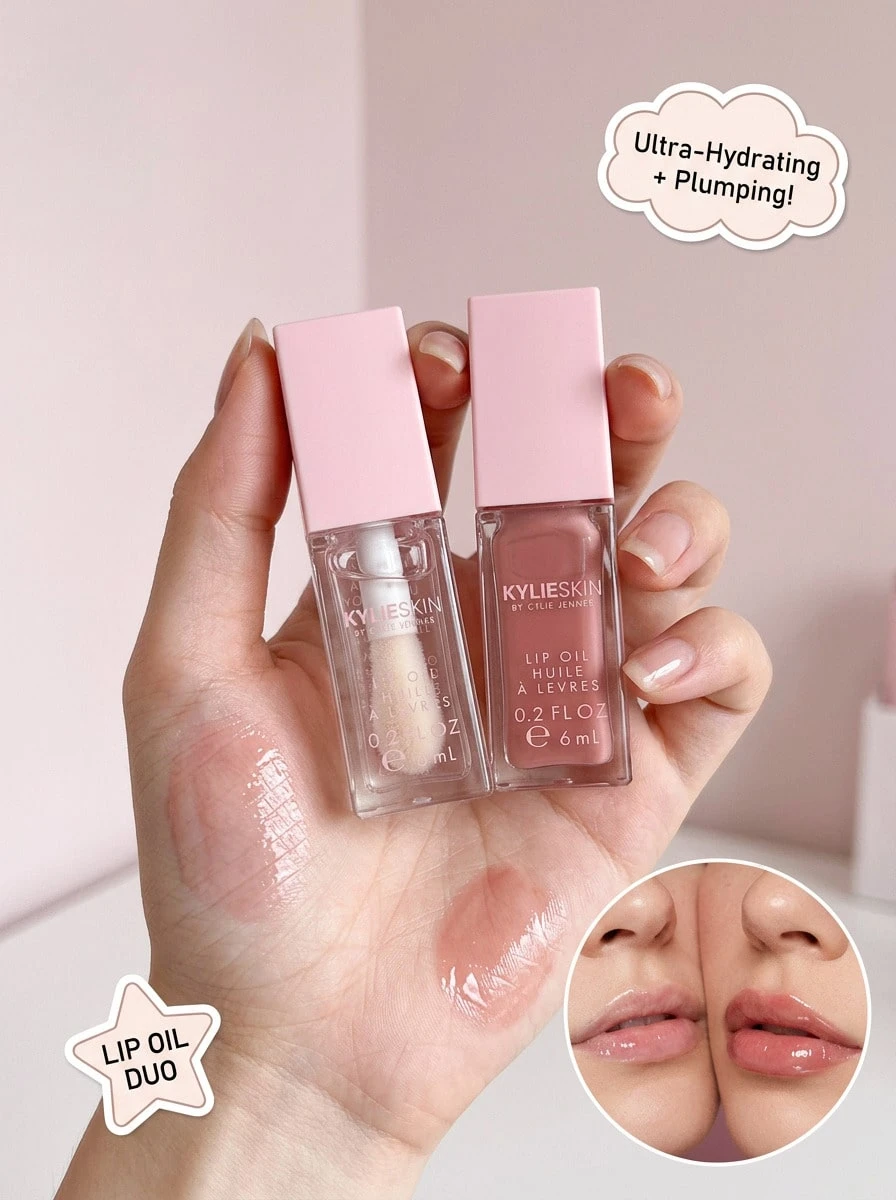 Kylie Cosmetics 唇油套装礼盒装 2x2盎司/6毫升，保湿、柔润、亮泽、滋养、丰唇，送给女朋友、妻子、母亲、朋友、男朋友、丈夫、父亲、兄弟的理想礼物，适合生日、毕业派对、旅行、露营、户外活动、校园旅行、节日、周年纪念、办公室、冬季、圣诞节等特殊场合。 - 唇油 - 查看 1