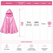Capa Infantil Princesa Rosa Glitter Rapunzel Realeza com Capuz Meninas Lantejoulas Elza Frozen Aurora Aniversário - Rosa Bebê - Visão 11