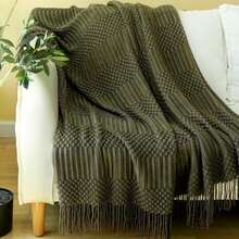 Bohemian Style Tassel Decorative Blanket, Soft Acrylic Lightweight Throw, Suitable For Sofa And Bed, 50x60/60x80 Inches, All Season Use - Black - View 3