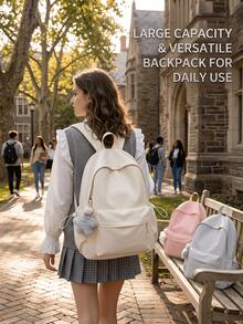 1pc New Arrival Large Capacity Simple Solid Color Backpack, Lightweight Versatile Casual Daypack, Stylish School Bag For College Students, Commute, Business & Daily Travel Use - Multiple Styles - View 3
