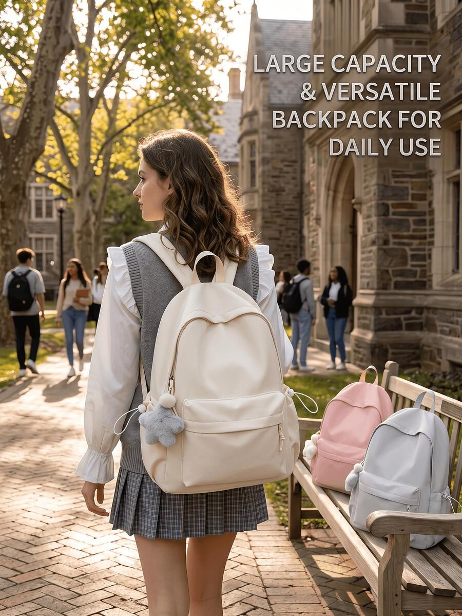 1pc New Arrival Large Capacity Simple Solid Color Backpack, Lightweight Versatile Casual Daypack, Stylish School Bag For College Students, Commute, Business & Daily Travel Use