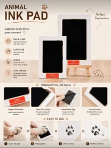 1 Set Pet Ink Pad, Suitable For Dogs And Cats, Water-Soluble Ink, Includes Paw/Hand/Nose Print Set - Dog Paw Print, Nose Print, Hand Print Set, Recommended By Kindergarten Teachers, Easy To Clean, High-Definition Stamp Pad, Multiple Colors Available, Clean Touch Footprint Component, Halloween Gift, Christmas Gift (Black), Birthday Gift, Creative DIY Toy For Girls - one-size - View 5