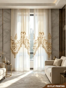 2 buah Tirai Tipis Kreatif Gaya Eropa, Motif Renda Imitasi, 100% Poliester, Dekorasi Rumah, Cocok untuk Kamar Tidur, Ruang Tamu, Dekorasi Kantor, Balkon, Apartemen, Cetak Datar 2D, 90gsm - MultiWarna - View 9