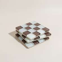 3pcs Vintage Colorful Mosaic Checkered Glass Square Coasters, Waterproof Heat Resistant Non-Slip Drink Cup Mats, Retro Table Decor Accessories For Cafe Kitchen Dining Room, Ideal Housewarming Gift For Coffee & Tea Lovers - Multicolor - View 8