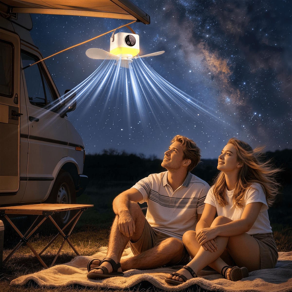 A Portable USB Charging Hanging Fan With Built-In Light,Featuring 4-Speed Wind Adjustment And 3-Level Brightness Regulation, Remote Control And Timing Functions. It Is Suitable For Camping Tents, Dormitories, Bedrooms, Gazebos And Travel. - USB + With Remote Control - View 2
