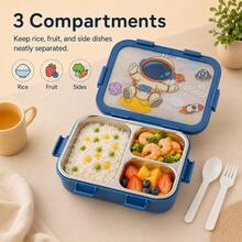 Cartoon Divided Bento Box, Prevents Food Odor Transfer, Cute And Playful, Suitable For Students And Office Workers Lunch, Square Design, Includes Utensils - Multicolor - View 3