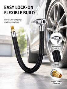 Tire Inflator Hose Adapter, Locking Air Chuck Extension Hose, Braided Air Pump Extension Tube, Twist-On To Lock-On Quick Connect Converter, Brass Fine Thread Air Compressor Attachment, Heavy Duty No Leak Tire Chuck For Car Motorcycle Bike - A - View 6