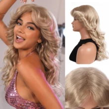 Women's Gold Wig 60s-70s Disco Party Outfit Farrah Fawcett Style Natural Synthetic Full Head Vintage Party Cosplay Halloween Christmas SRT Wig - Linen Gold - View 13