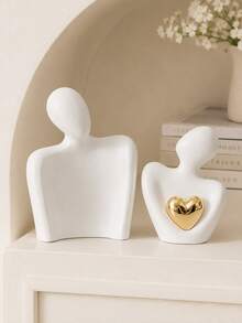 Ins Style Abstract Couple Resin Statue Set With Gold Heart, 3 Colors Available, Living Room And Bedroom Decor, Couple And Graduation Gift - Holding a Peach Heart - View 10