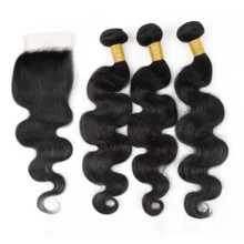 BingShang Body Wave 3 Bundles With Closure Brazilian 12A Unprocessed Virgin Human Hair 4x4 Free Part Closure Body Wavy Human Hair Bundles With Closure Natural Color Free Part HD Lace Transparent - 1B - View 38