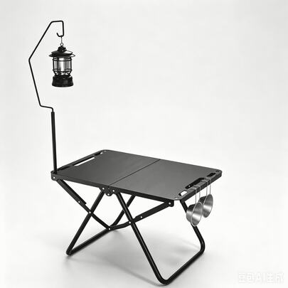 Portable Foldable Iron Camping Table With Lamp Stand & Cup Hooks, Ultralight Outdoor Picnic Table For Beach, BBQ, Hiking, Travel,Backyard Party Table