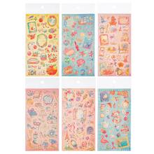 6pcs Cute Gold Foil Decorative Stickers, Fairy Tale Ocean Castle And Wind Stickers, Vintage Aesthetic Scrapbook Collage Stickers, First Day Of School - Multicolor - View 8