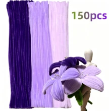150/300 pièces Tiges de chenille dégradé violet mélangé, tiges de fleurs en chenille violet foncé douces et moelleuses pliables, bâtons d'artisanat en peluche flexibles, convient pour les bouquets de lys et de tulipes DIY, la décoration florale faite main pour la maison, les décorations de fête, les matériaux d'artisanat DIY - Multicolore - Voir 14