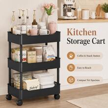 3-Tier Slim Rolling Storage Cart With 360° Swivel Wheels, Narrow Mobile Utility Organizer For Bathroom, Bedroom, Dorm, Kitchen And Laundry Room - Black - View 8