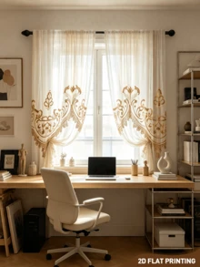 2 buah Tirai Tipis Kreatif Gaya Eropa, Motif Renda Imitasi, 100% Poliester, Dekorasi Rumah, Cocok untuk Kamar Tidur, Ruang Tamu, Dekorasi Kantor, Balkon, Apartemen, Cetak Datar 2D, 90gsm - MultiWarna - View 8