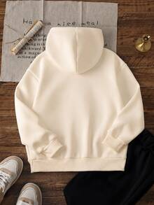 1pc Tween Boys' American Vintage Vertical Letter Print Hooded Sweatshirt, Cream White Loose Casual Pullover Top For Kids, Spring/Autumn - Apricot - View 4