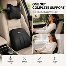Car Headrest Neck Pillow & Lumbar Support Cushion Set, Ergonomic Thickened Soft Padding To Relieve Neck And Lower Back Discomfort From Long-Term Sitting, Makes Daily Driving More Comfortable, 2 Pieces Set Suitable For Driver And Passenger Seats - one-size - View 10