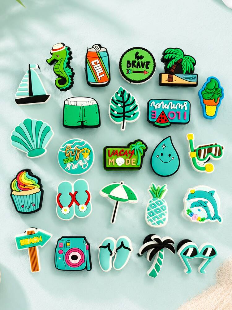 24 buah Hiasan Sepatu DIY PVC Kreatif Seri Musim Panas Berwarna-warni, Cocok untuk Pesta Musim Panas dan Hadiah Ulang Tahun - Mint Green - View 11