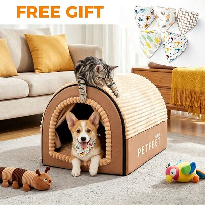 Indoor Dog House, Dog Bed With Privacy Door, Washable Pet Bed Tent, Warm And Soft Dog Kennel; Suitable For Small, Medium, And Extra-Large Dogs; Includes A Free Pet Bandana