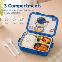 Cartoon Divided Bento Box, Prevents Food Odor Transfer, Cute And Playful, Suitable For Students And Office Workers Lunch, Square Design, Includes Utensils - Multicolor - View 6