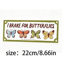 I Brake For Butterflies Retro‑Style Car Bumper Sticker, Colorful Hand‑Drawn Butterfly Pattern Vinyl Decal, Waterproof Nature‑Themed Auto Exterior Decor - Sticker - View 3