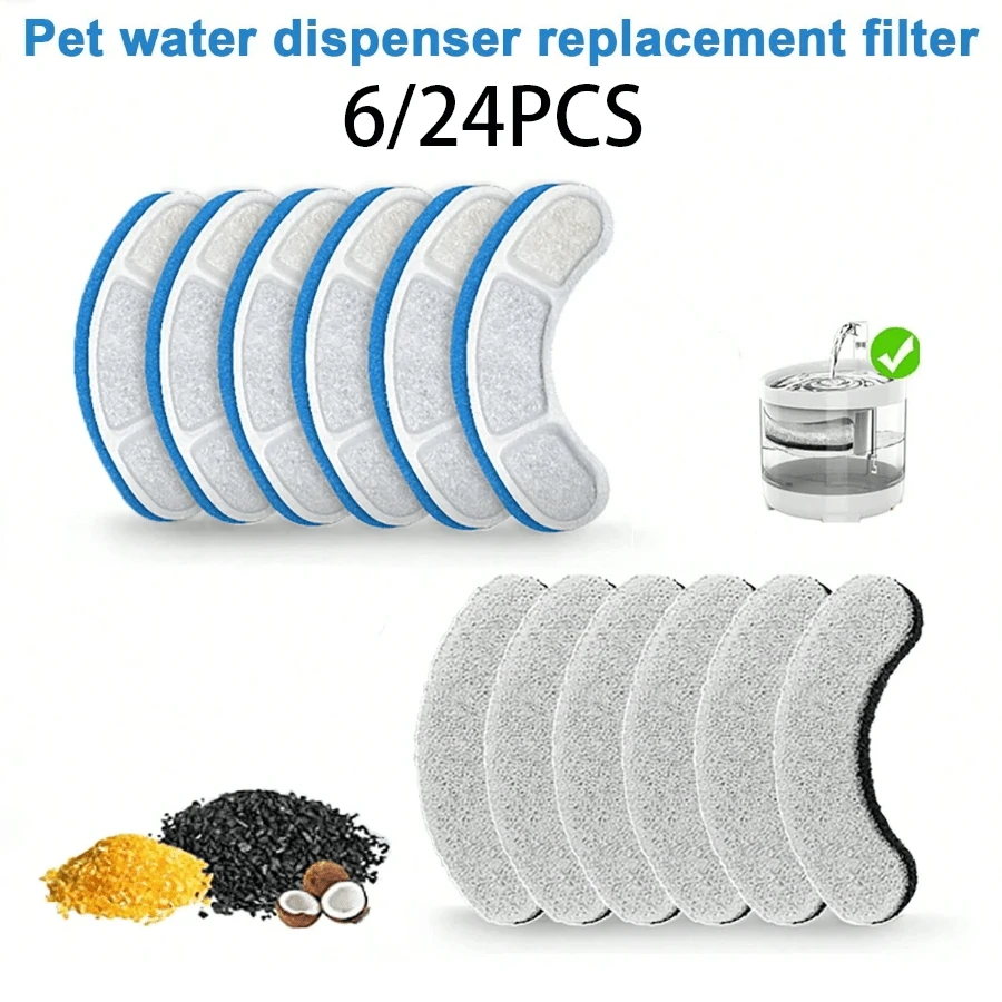 6/24pcs Cat Water Fountain Filter Replacement Cartridges, Compatible With WF060 WF050 Models, Automatic Pet Water Bowl Filter - 1L - View 1