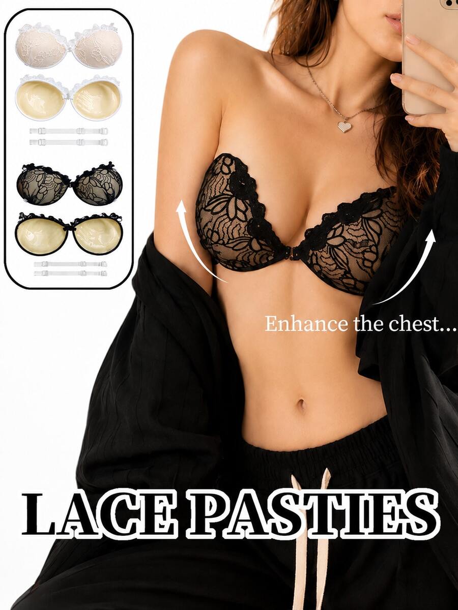 Sexy Lace Breast Petals Bras Invisible Strapless Silicone Breast Lift Tape Bra For Women - Multicolor - View 1