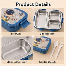 Cartoon Divided Bento Box, Prevents Food Odor Transfer, Cute And Playful, Suitable For Students And Office Workers Lunch, Square Design, Includes Utensils - Multicolor - View 7