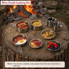 Cepasei 8/14Pcs Camping Cookware Mess Kit, Portable Non-Stick Aluminum Alloy Cookware, Kettle Pot Frying Pan Plates Forks Knives Spoons For Camping, Backpacking, Outdoor Cooking - Orange - View 13