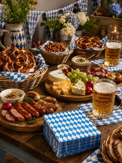 60pcs-Oktoberfest Paper Napkins, Disposable Oktoberfest Party Napkins, Diamond Pattern, Suitable For Oktoberfest Cocktail Dinner Napkin Set, Size 13 Inches X 13 Inches (Unfolded), Used For Oktoberfest Party Supplies, Beer Festival, Bavarian Party Decoration, German Themed Events, Munich Oktoberfest, October Festival Celebration, Holiday Table Accessories (Blue And White)