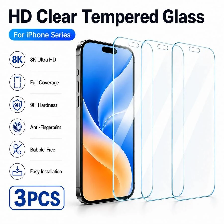 CASECOPS 3片裝高畫質強化玻璃螢幕保護貼,相容 iPhone 17/16/15/14/13 系列,9D 弧邊設計,高透明度,防刮耐磨,簡易安裝 - 3件 - 查看 1