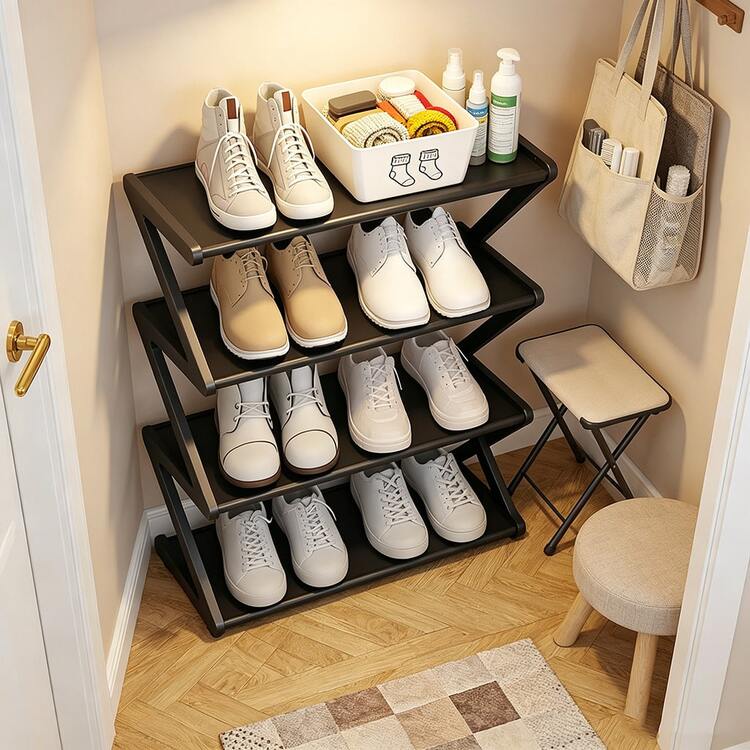 1pc Z-Shaped Plastic Shoe Rack, Freestanding Multi-Layer Shoe Storage Organizer, Large Capacity Space-Saving Shoe Rack, Quick Assembly Home Storage Furniture, Ideal Storage Rack For Bedroom, Dorm, Entryway, Living Room (Random Color) - Multicolor - View 2