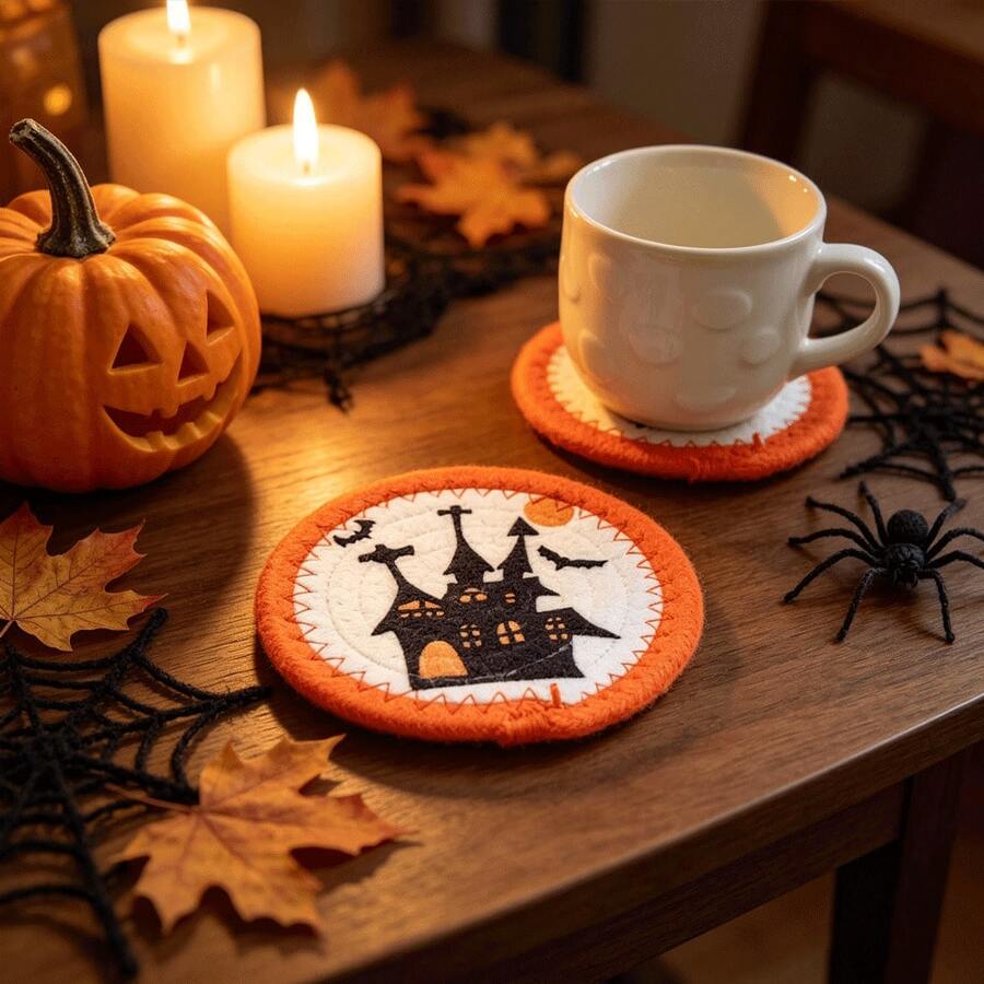 Crocheted Pumpkin Coasters - Handmade, Personalized Heat-Resistant Coasters, Perfect For Halloween And Fall Home Decor, Suitable For Parties, Weddings, Birthdays, Holidays, Home Decor, And Halloween Table Decorations. - Multicolor - View 1