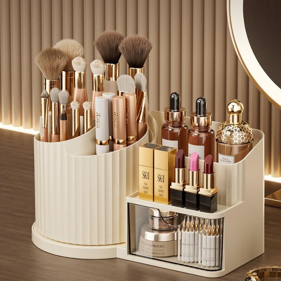 Large Capacity Desktop Makeup Organizer With Drawers, Makeup Brushes, Lipstick, Perfume And Skincare Storage Rack - Multicolor - View 1