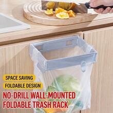 1Pc Foldable Garbage Bag Holder, No Drill Wall Mounted Trash Bag Rack, Multifunctional Plastic Storage Bag Support Frame For Bathroom Kitchen, Punch-Free Waterproof Space Saving Household Waste Organizer For Indoor Daily Use - Multicolor - View 2
