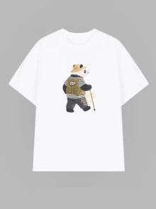 CAMEL CROWN Panda Print Quick-Dry Short Sleeve T-Shirt, Unisex Loose Fit Crew Neck Top, Soft Skin-Friendly Breathable, Suitable For Spring, Summer And Autumn - White Cobblestone - View 7