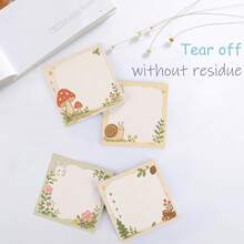 2/4 Packs (200 Sheets Total) Square Self-Adhesive Sticky Notes, Suitable For School, Office, Home - Cute Mushroom, Snail, Rabbit Garden Theme Sticky Memo Pads, Note Size 75x75mm (3x3 Inches), Can Be Used For Planner, Diary, Bulletin Board Reminders And Records - A - View 8