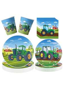 10pcs Tractor Theme Birthday Party Supplies Disposable Tableware Set, Includes 7/9 Inch Paper Plates, 9oz Paper Cups, Napkins, Suitable For Tractor Theme Party Decoration, Birthday Party, Spring Event Party, Holiday Party Supplies - Multicolor - View 12