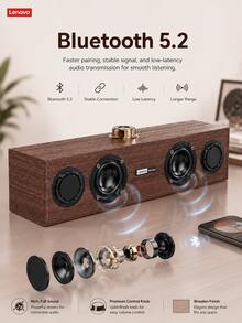 Lenovo Desktop Bluetooth Speaker Wooden Design, USB Powered Stereo Computer Speaker With Deep Bass Suitable For Laptop PC Gaming Music - View 2